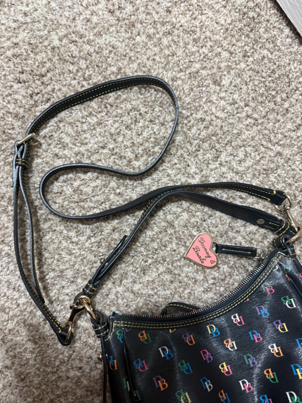 Dooney & Bourke Black Leather Shoulder Bag with Multicolor DB Logos - Picture 5 of 9